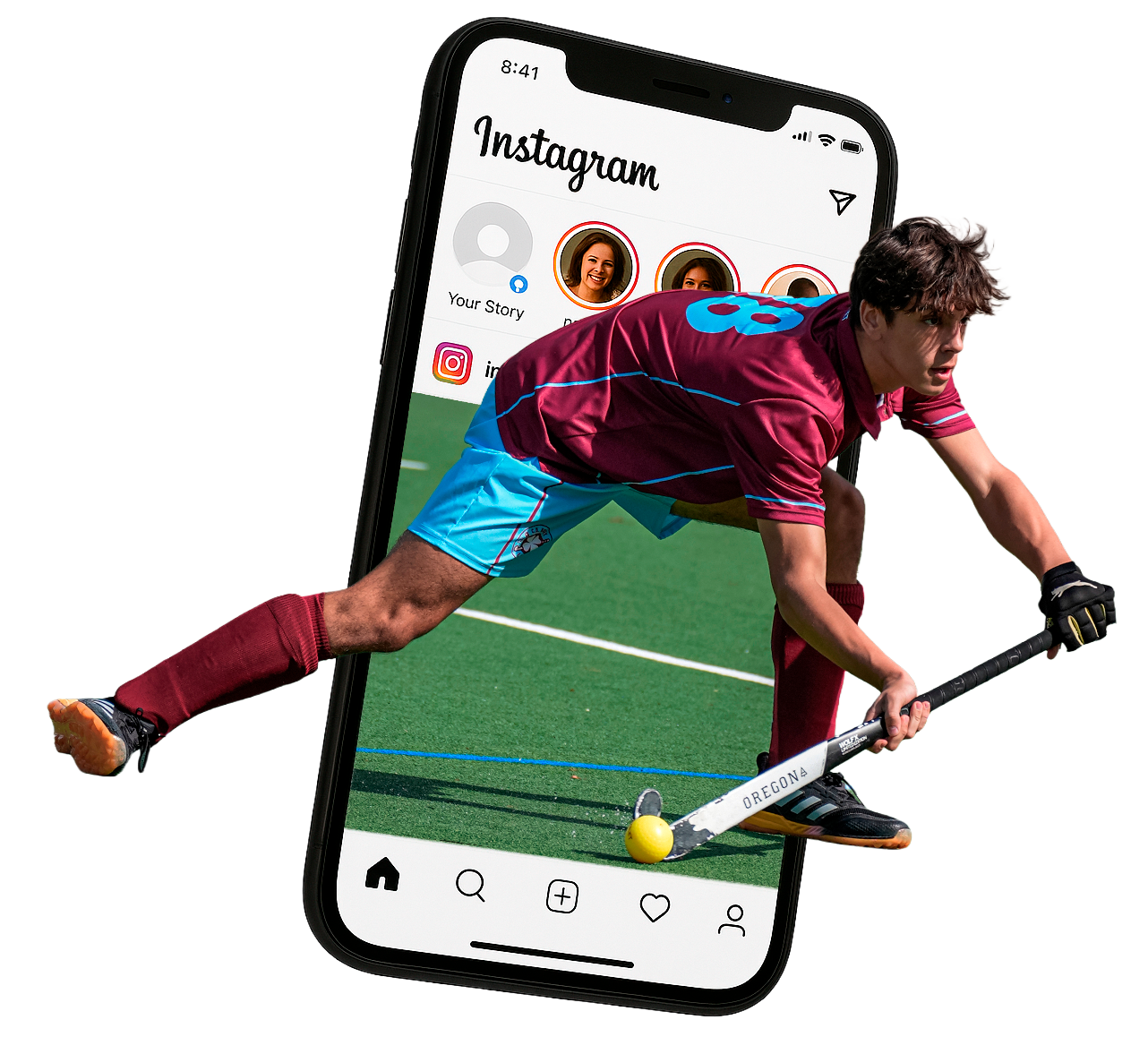 Jugador de hockey y teléfono móvil
